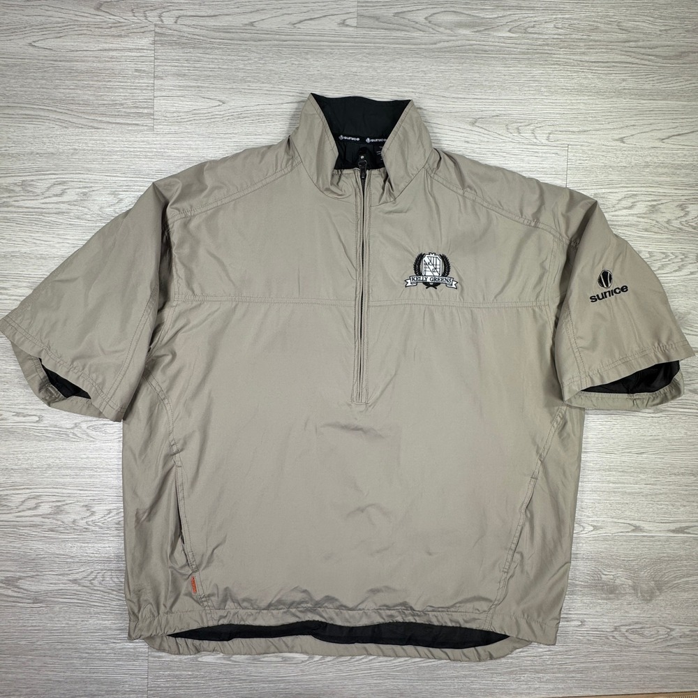 Sunice Men's Pullover Kelly Greens‎ Golf Windbreaker Tan XL Short Sleeve 1/4 Zip
